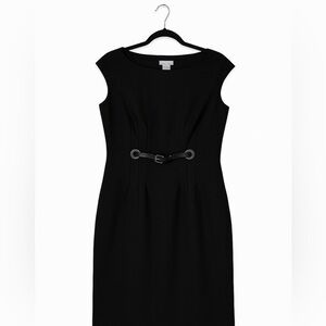 Ann Taylor Petites Belted Cap Sleeve Dress Size 4P Black Wool Blend Lined
